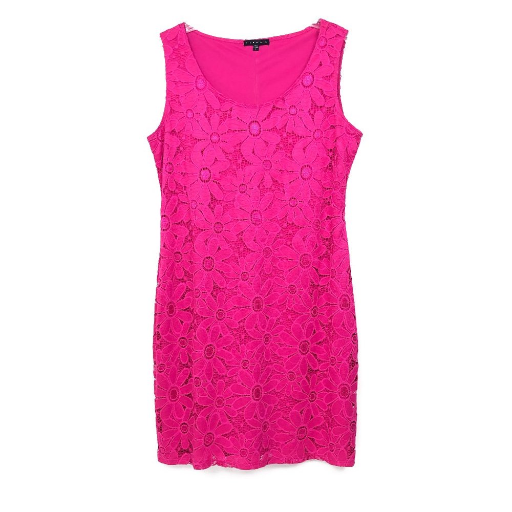 Tiana B. Hot Pink Floral Eyelet Popover Dress